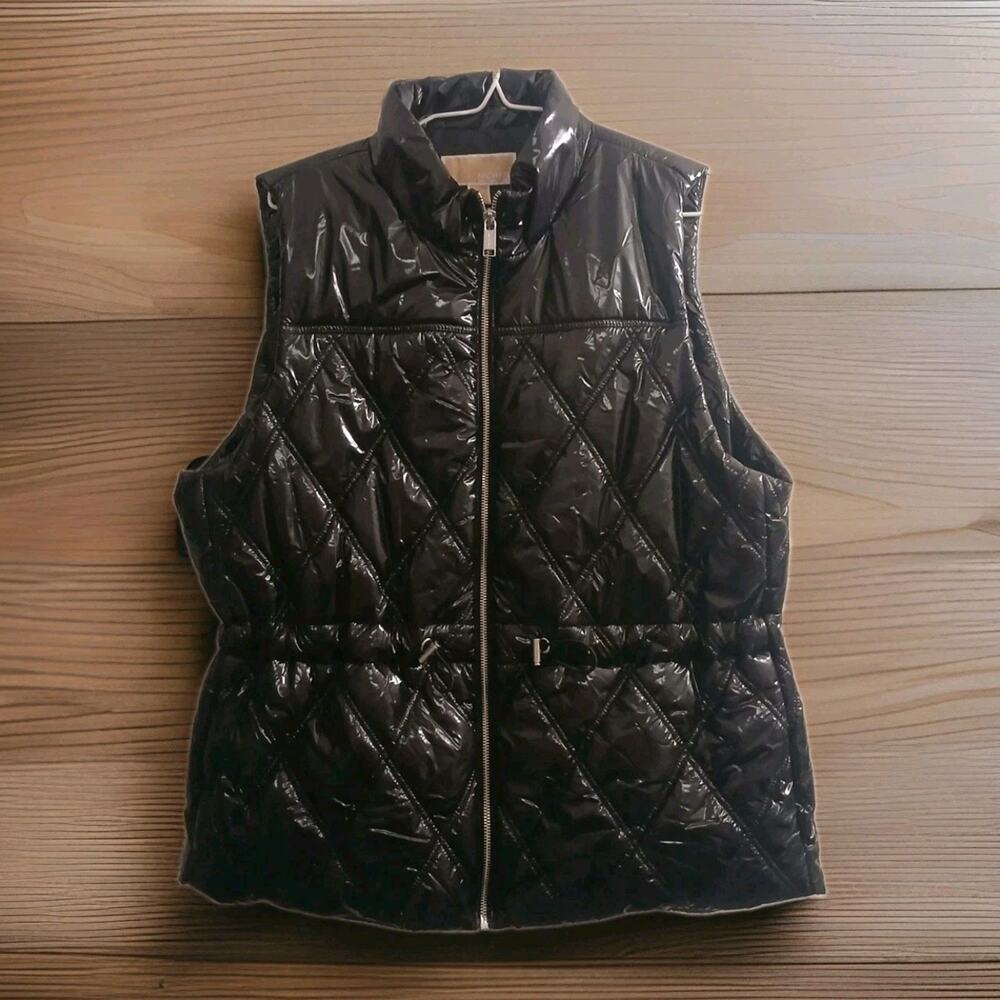 MICHAEL KORS Women's Full Zip Shiny Diamond Puffer Vest Black Size XL NWT$155